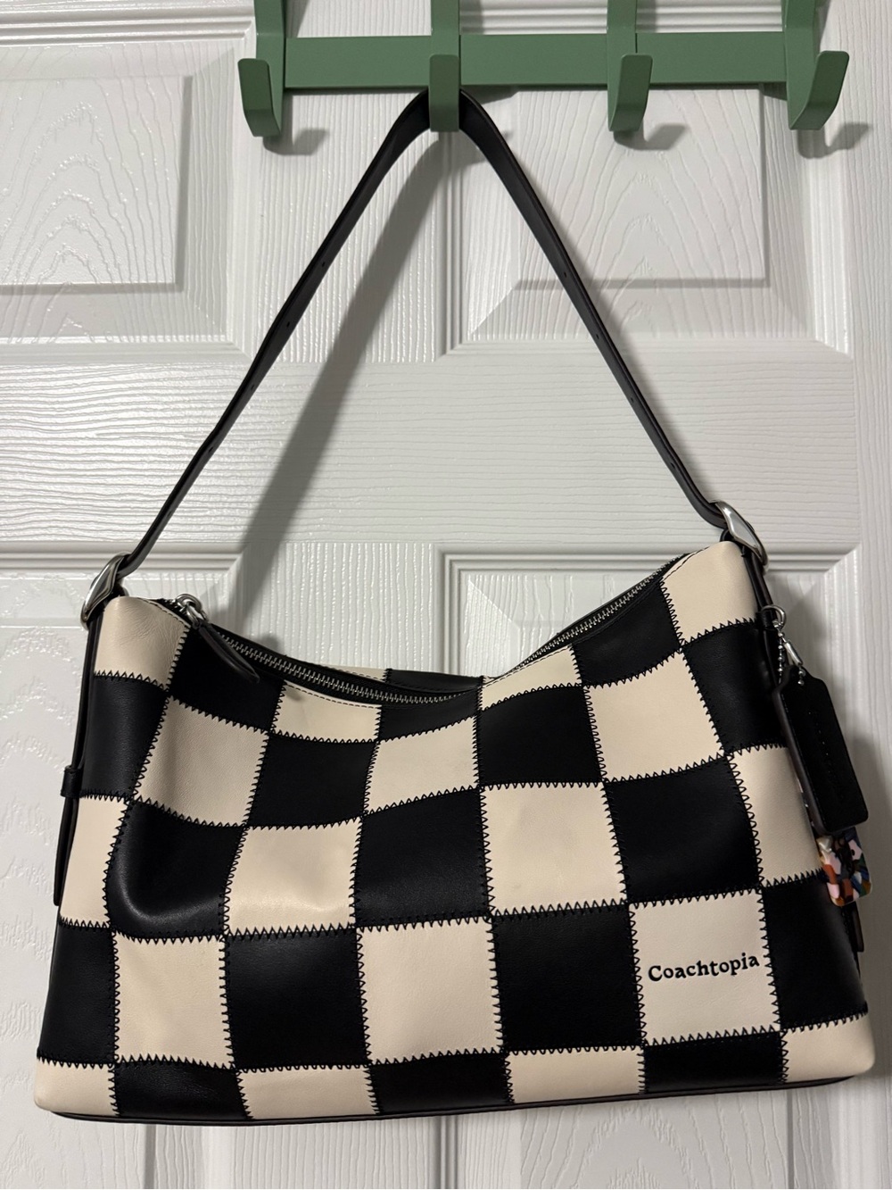 Checkerboard Shoulder Bag in Black & Cream - Coachtopia